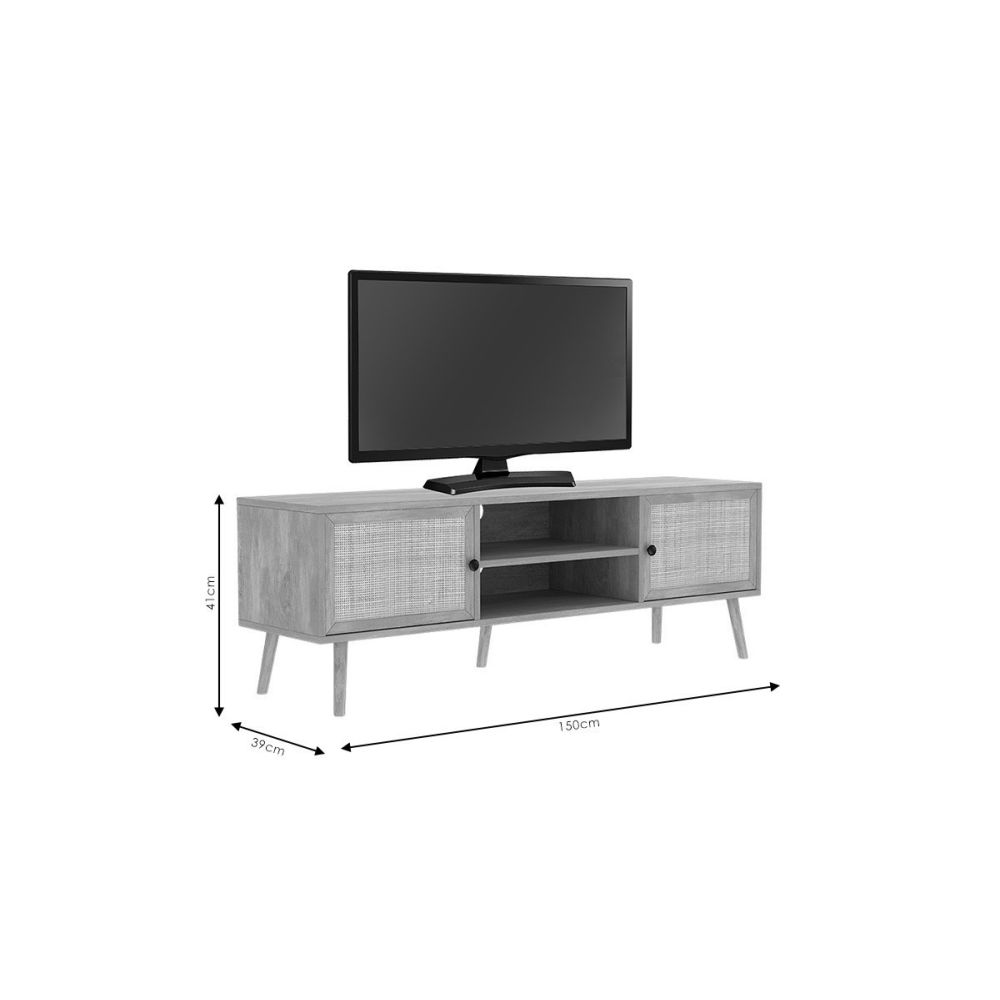 Mueble Mesa TV de Ratán en Color Natural 150x39x49 cm - 2 Puertas - Estilo y Durabilidad.