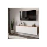 Mueble Mesa TV Moderno con Puerta en Melamina Color Blanco y Cambria 100x31.5x29.6cm - Diseño Elegante para Salón.