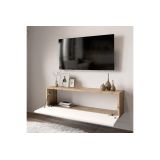 Mueble Mesa TV Moderno con Puerta en Melamina Color Blanco y Cambria 100x31.5x29.6cm - Diseño Elegante para Salón.