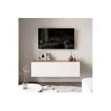 Mueble Mesa TV Moderno con Puerta en Melamina Color Blanco y Cambria 100x31.5x29.6cm - Diseño Elegante para Salón.