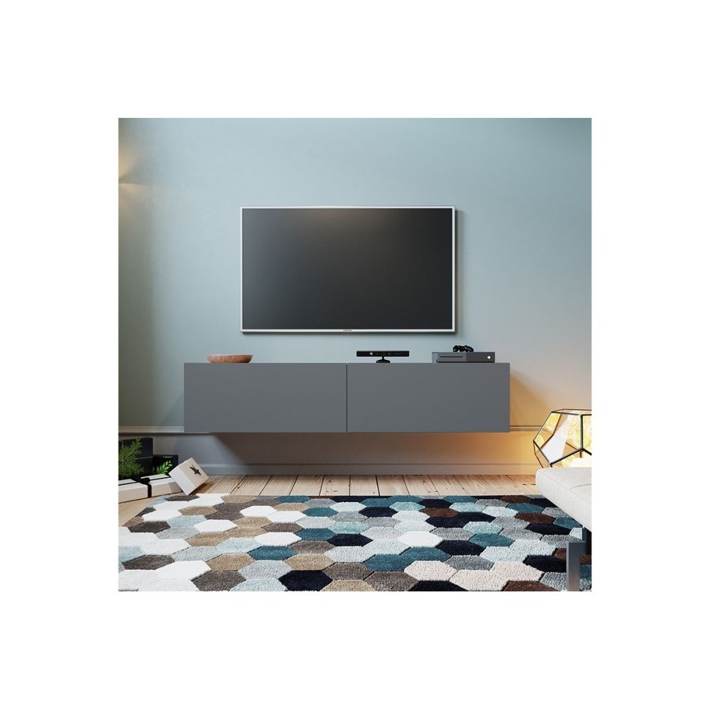 Mueble Mesa TV para Pared Color Antracita-Roble 140x31.5x29.5 cm - 2 Puertas Estilo Moderno.
