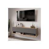 Mueble Mesa TV Moderno con 1 Puerta y Estantes en Melamina Color Antracita y Cambria - 100x31.5x29.6cm