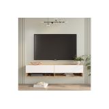 Mueble Mesa TV de Pared Color Blanco-Roble 140x31.6x29.6 cm - 2 Puertas - Estilo Moderno y Funcional.