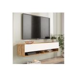 Mueble Mesa TV de Pared Color Blanco-Roble 140x31.6x29.6 cm - 2 Puertas - Estilo Moderno y Funcional.