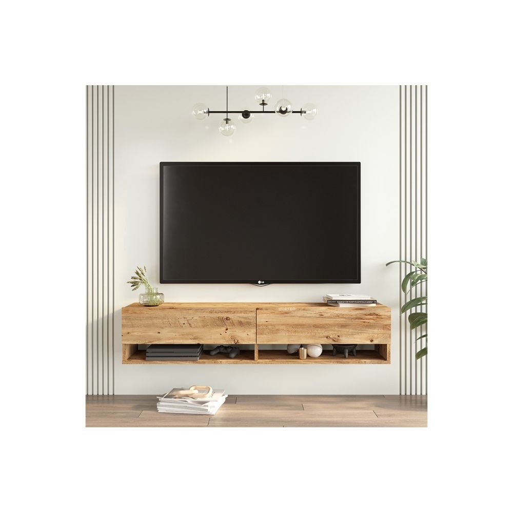 Mueble Mesa TV de Pared Color Roble 140x31.6x29.6 cm - 2 Puertas - Estilo Moderno y Funcional.