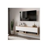 Mueble Mesa TV Moderno con 1 Puerta y Estantes en Melamina Color Cambria y Blanco - 100x31.5x29.6cm