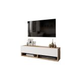 Mueble Mesa TV Moderno con 1 Puerta y Estantes en Melamina Color Cambria y Blanco - 100x31.5x29.6cm