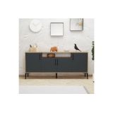 Buffet de Melamina Natural-Gris Oscuro-Negro - 180x40,5x78cm - Elegante Almacenamiento para Comedor