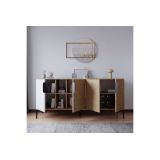 Buffet en Melamina Gris Blanco y Roble, 180x40x78 cm, Diseño Moderno y Duradero