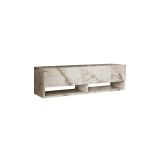 Mueble Mesa TV Moderno con 1 Puerta y Estantes en Melamina Color Mármol Marfil - 100x31.5x29.6cm