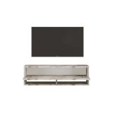 Mueble Mesa TV Moderno con 1 Puerta y Estantes en Melamina Color Mármol Marfil - 100x31.5x29.6cm