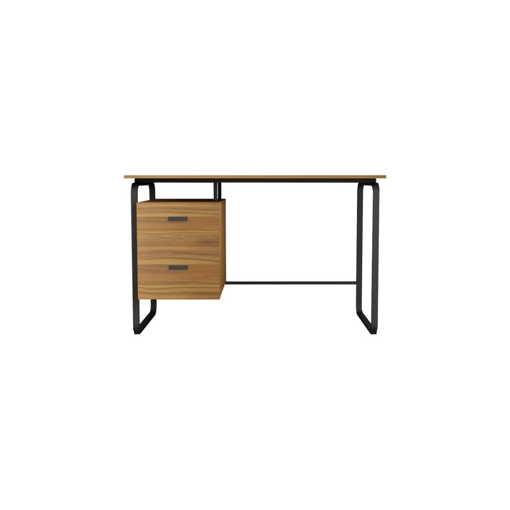 Mesa de Despacho con Cajones, Melamina Nogal - Negro, 120x75x75cm - Diseño Funcional