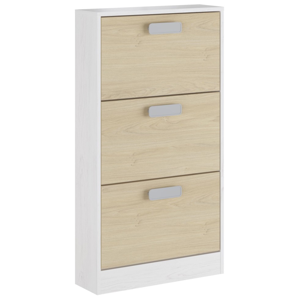 Zapatero 3 Puertas, Zapatero Estrecho, Acabado en Color Blanco y Roble, Medidas: 108 cm (Alto) x 60 cm (Ancho) x 17 cm (Fondo) Zapatero 3 Puertas, Zapatero Estrecho, Acabado en Color Blanco y Roble, Medidas: 108 cm (Alto) x 60 cm (Ancho) x 17 cm (Fondo)
