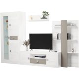 Mueble de Salón Moderno con Leds, Acabado en Andersen Pino -Gris, Medidas: 300 cm (An) x 200 cm (Al) 40 cm (Fon) - Meyvaser