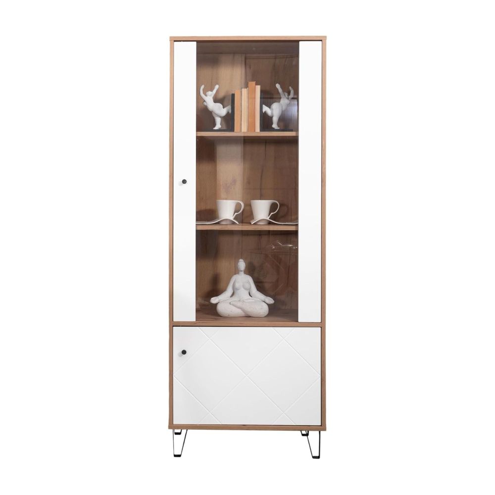 Vitrina Alta | 2 Puertas, Frentes en DM Lacado Blanco Mate | Medidas: 170,2 cm Alto x 40 cm Fondo x 68,4 cm Ancho