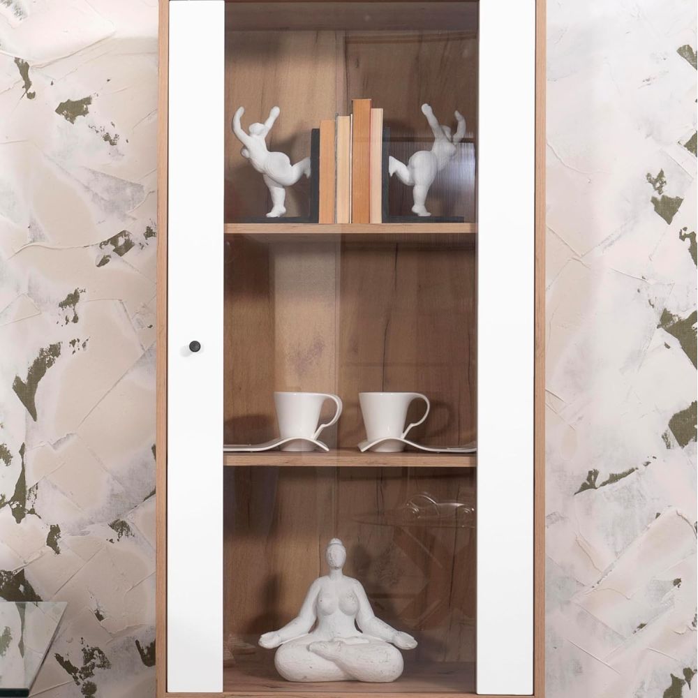 Vitrina Alta | 2 Puertas, Frentes en DM Lacado Blanco Mate | Medidas: 170,2 cm Alto x 40 cm Fondo x 68,4 cm Ancho