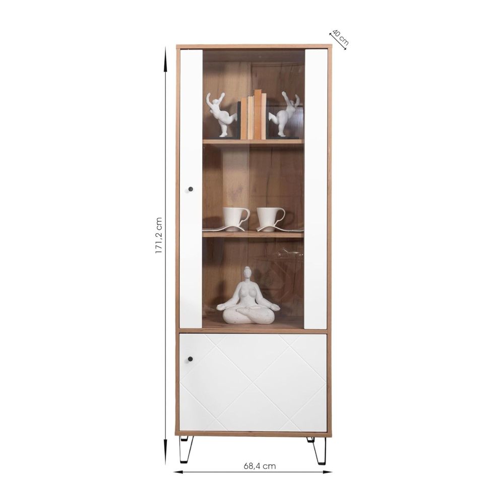 Vitrina Alta | 2 Puertas, Frentes en DM Lacado Blanco Mate | Medidas: 170,2 cm Alto x 40 cm Fondo x 68,4 cm Ancho