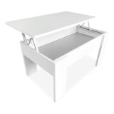 Mesa de Centro Elevable, Mesita de Salón o Comedor, Acabado en Color Blanco, Medidas: 90 cm (An) x 50 cm (Fon) x 46-57 cm (Al)