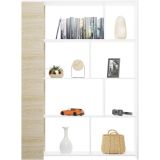 Estantería Decorativa, Librería, Acabado en Roble y Blanco, Medidas: 176 cm (Al) x 129 cm (Anc) x 28 cm (Fon)