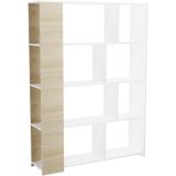 Estantería Decorativa, Librería, Acabado en Roble y Blanco, Medidas: 176 cm (Al) x 129 cm (Anc) x 28 cm (Fon)