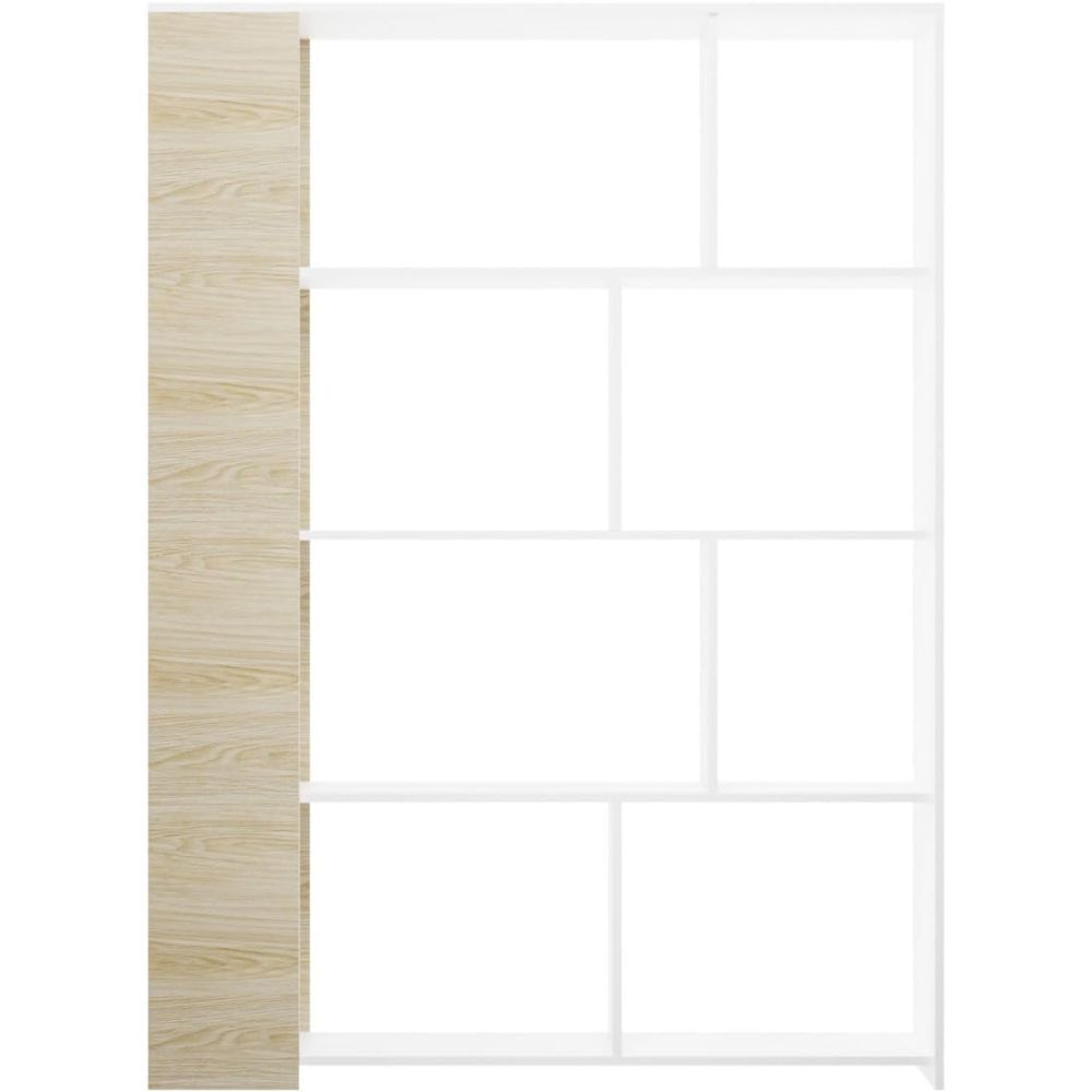 Estantería Decorativa, Librería, Acabado en Roble y Blanco, Medidas: 176 cm (Al) x 129 cm (Anc) x 28 cm (Fon)