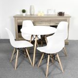 Conjunto Mesa y Sillas Nórdicas: Mesa Blanca (80x80x76 cm) + 4 Sillas con Patas de Madera Haya (46,5 x 48 x 82 cm)