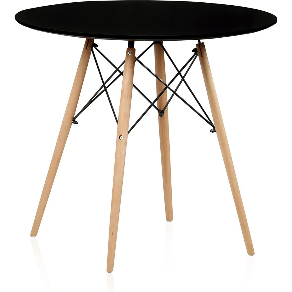 Conjunto Mesa y Sillas Nórdicas: Mesa Negra (80x80x76 cm) + 4 Sillas con Patas de Madera Haya (46,5 x 48 x 82 cm)