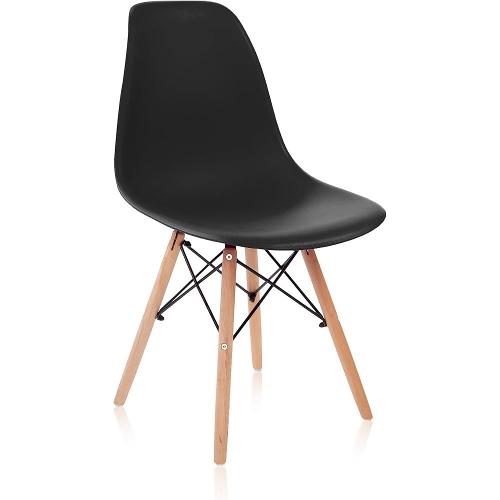 Conjunto Mesa y Sillas Nórdicas: Mesa Negra (80x80x76 cm) + 4 Sillas con Patas de Madera Haya (46,5 x 48 x 82 cm)