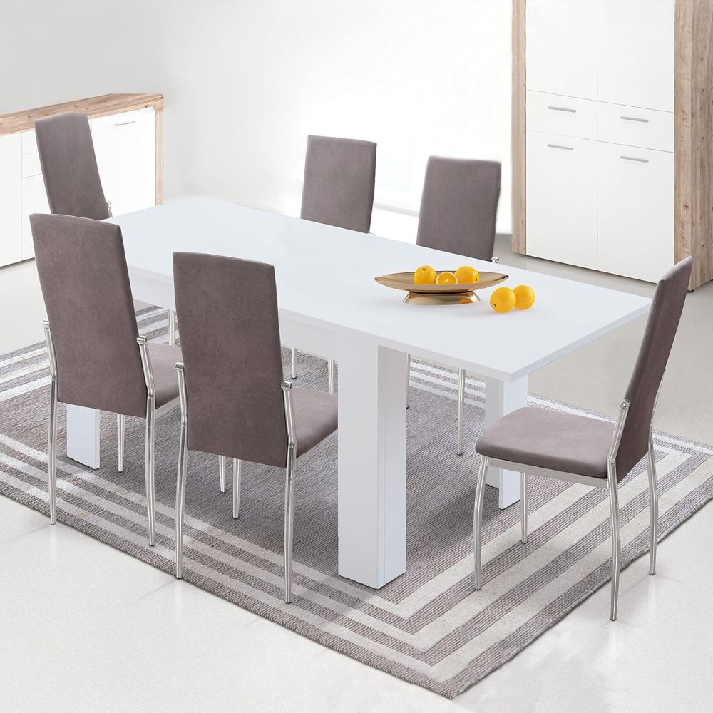 Pack de 6 Sillas Tapizadas para Salón y Comedor – Acabado Marengo en Aluminio, Medidas: 43 cm x 48 cm x 99,5 cm