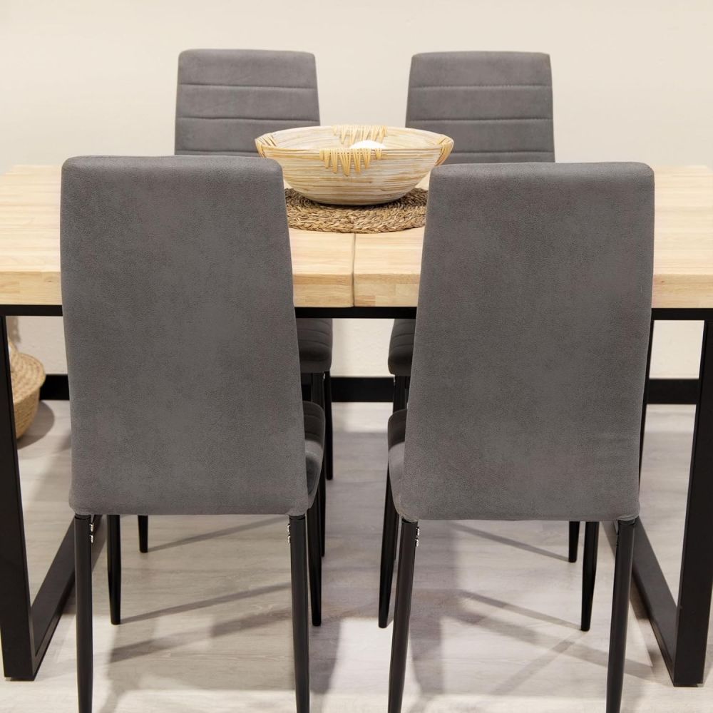 Pack de 6 Sillas Tapizadas para Comedor/Salón – Marengo y Patas Negras en Aluminio, Dimensiones: 40 cm x 42 cm x 96 Cm