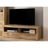 Mueble Mesa TV, Mesa de televisión 2 Puertas y 2 Estantes, Acabado en Cañon, Patas de Madera,135 cm Lar x 45 cm Al x 41,4 cm Fon
