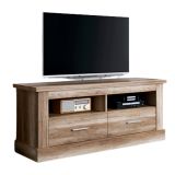 Mueble Mesa TV, Mesa de televisión 2 Puertas y 2 Estantes, Color Cañón, 135 cm Lar x 56,6 cm Al x 41,5 Cm