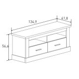 Mueble Mesa TV,Mesa de televisión 2 Puertas y 2 Estantes, Acabado en Cambria y Blanco, Patas de Madera, 135 cm Lar x 56,6 cm Al