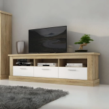 Mueble Mesa TV, 3 Puertas y 3 Estantes, Acabado en Cambria y Blanco,180 cm Lar x 56,6 cm Al x
