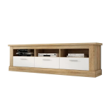 Mueble Mesa TV, 3 Puertas y 3 Estantes, Acabado en Cambria y Blanco,180 cm Lar x 56,6 cm Al x