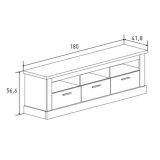 Mueble Mesa TV, 3 Puertas y 3 Estantes, Acabado en Cambria y Blanco,180 cm Lar x 56,6 cm Al x
