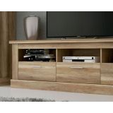 Mueble Mesa TV,Mesa de televisión 3 Puertas y 3 Estantes, Acabado en Color Cañón, Patas de Madera,180 cm Lar x 56,6 cm Al x 41,8