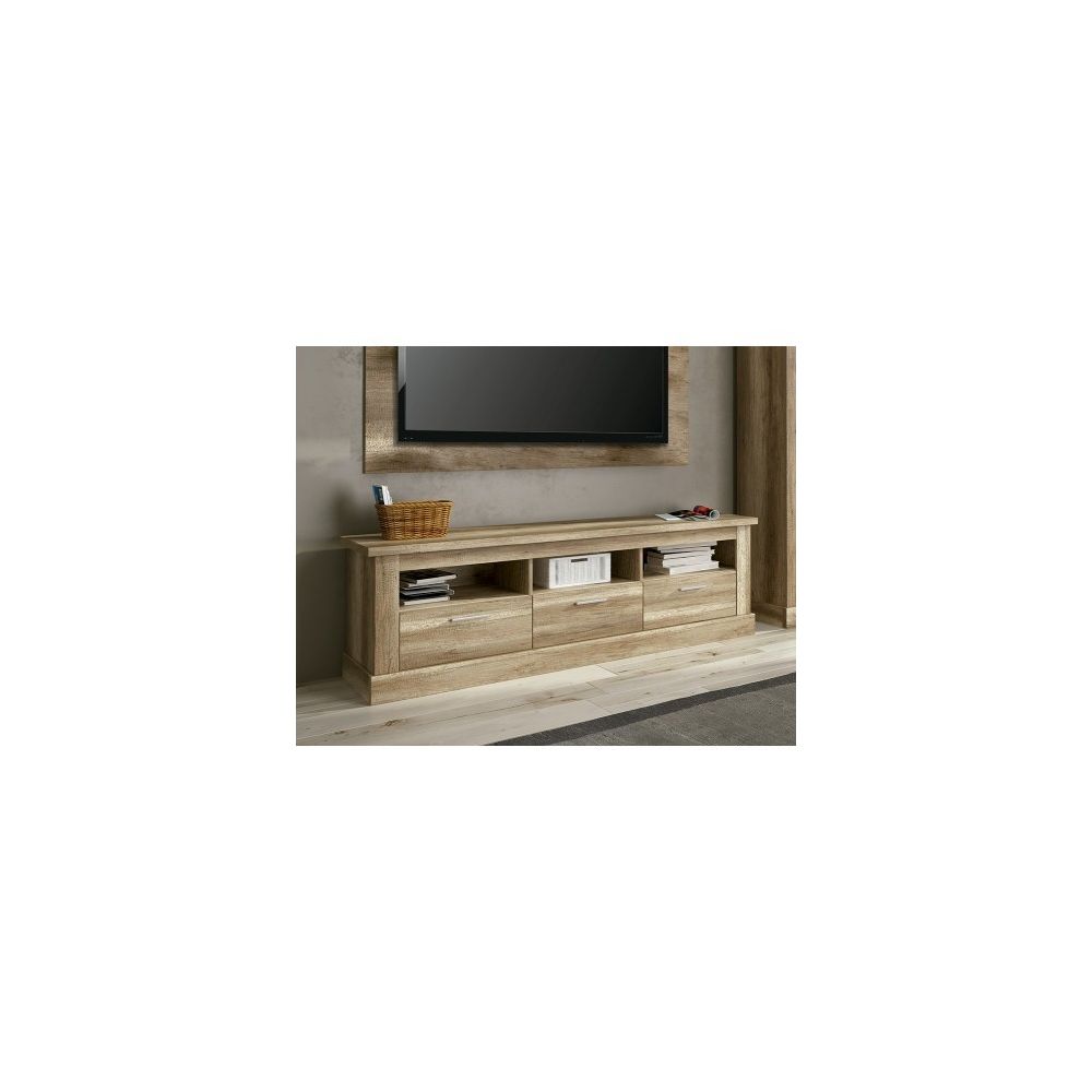 Mueble Mesa TV,Mesa de televisión 3 Puertas y 3 Estantes, Acabado en Color Cañón, Patas de Madera,180 cm Lar x 56,6 cm Al x 41,8