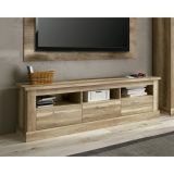 Mueble Mesa TV,Mesa de televisión 3 Puertas y 3 Estantes, Acabado en Color Cañón, Patas de Madera,180 cm Lar x 56,6 cm Al x 41,8