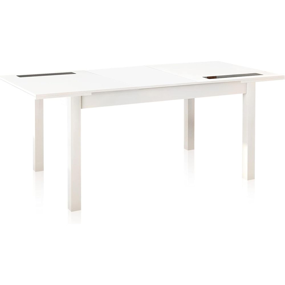 Mesa Comedor, Mesa de salón Extensible, Acabado en Color Blanco, Medidas: 140-180 cm (Largo) x 90 cm (Ancho) x 75 cm (Alto)