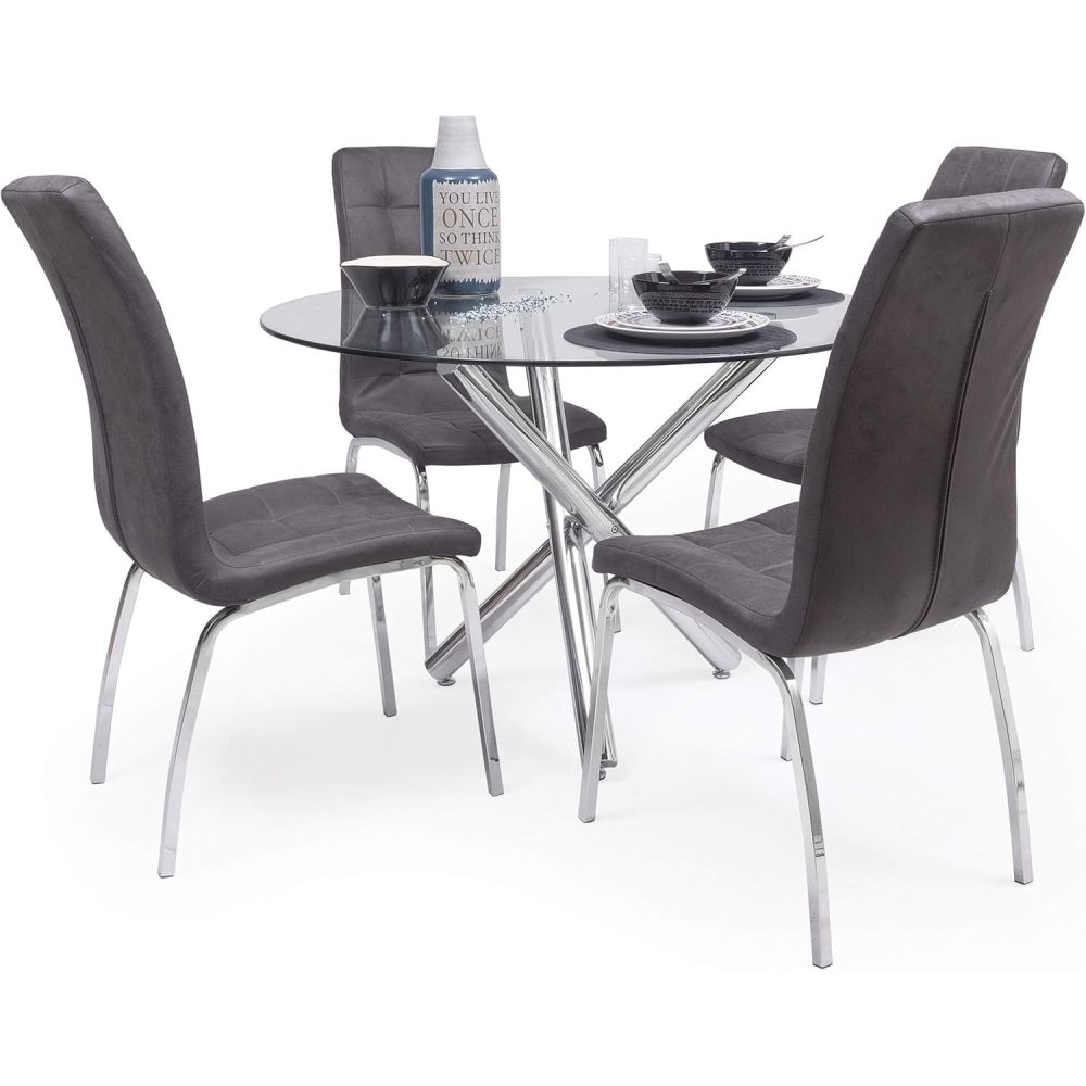 Mesa de Comedor Redonda | Tapa de Cristal y Pata Cromada | Diámetro 110 cm.