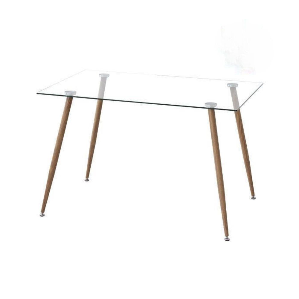 Mesa de Comedor Fija - Cristal Templado y Patas Metálicas con Acabado Madera | 120x80X76 cm