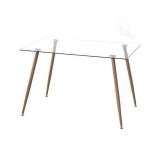 Mesa de Comedor Fija - Cristal Templado y Patas Metálicas con Acabado Madera | 120x80X76 cm