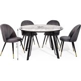 Mesa de Comedor Fija Redonda | Imitación Mármol con Pata Metálica | Diámetro 120 cm x Alto 75 cm