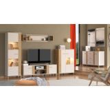 Mueble Mesa TV en Melamina Color Cashmere y Roble Artisan con 2 Puertas - Medidas 163,5x40x52 cm