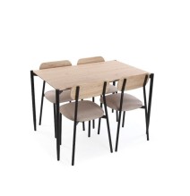 Conjunto de Mesa y 4 Sillas con Estructura Metálica Negra , Asiento en Tela Beige - Mesa 100x70x75 cm, Silla 40x44x80 cm