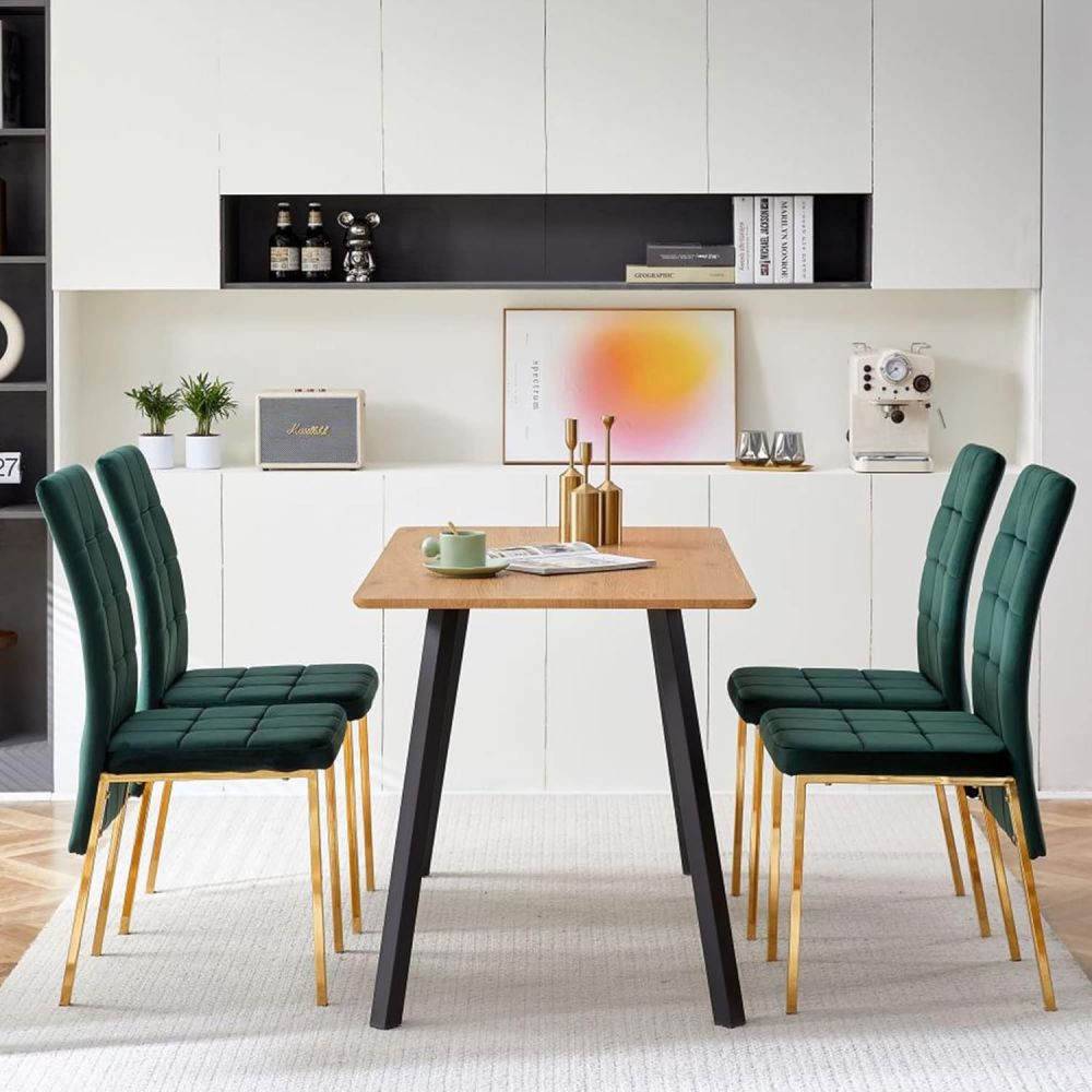 Mesa de Comedor Fija con Tapa de Melamina Color Roble y Estructura Metálica Negra Mate - Medidas 120x80x75 cm