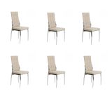 6 Sillas Tapizadas en Tela Beige con Asiento y Respaldo Acolchados, Patas Cromadas - Medidas 45x46x100 cm