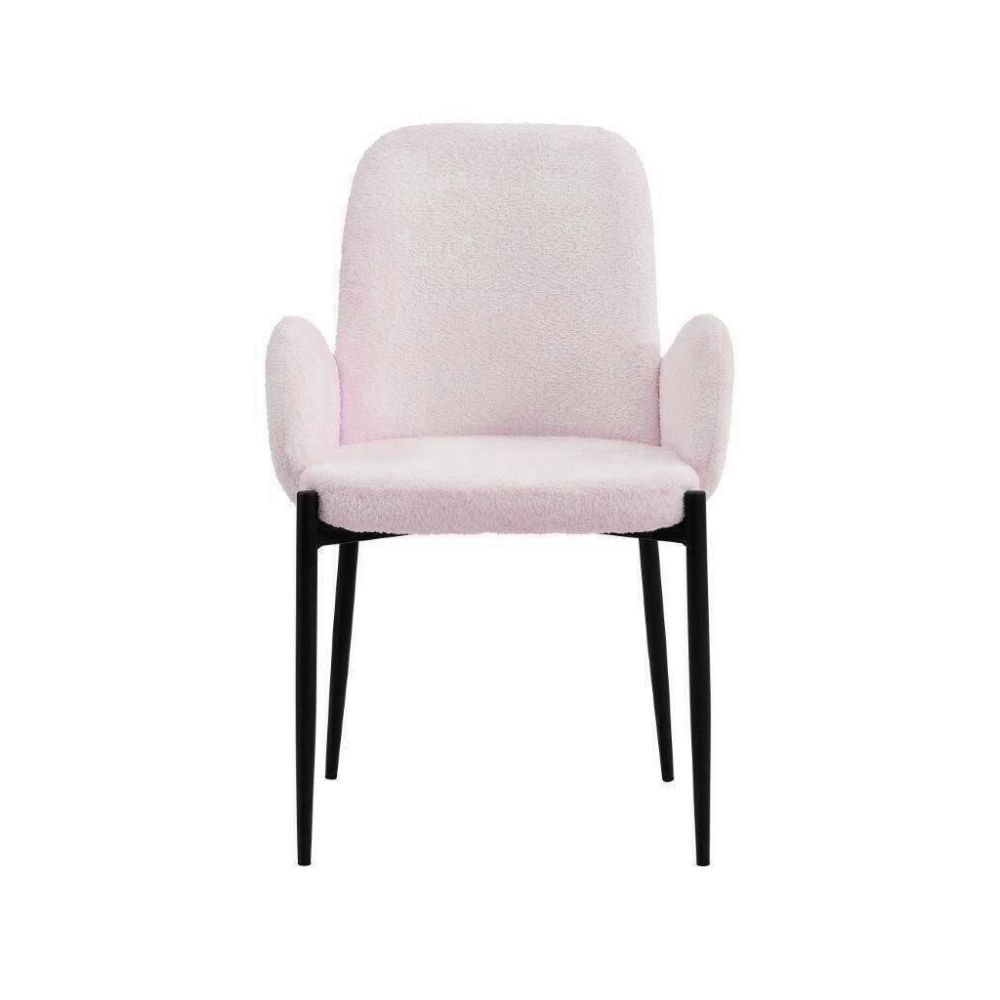 Juego de 2 Sillas con Brazos Tapizadas en Tela Rosa y Patas Metálicas Negras - Medidas 60x57x88 cm