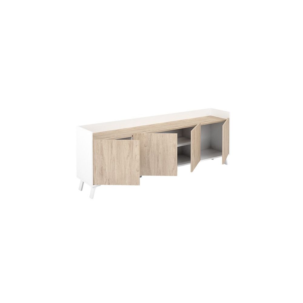 Mueble-Mesa Tv, Salón Comedor 4 Puertas, Armario Auxiliar Color Blanco y Roble, Medidas: 180x63x33,5 Cm